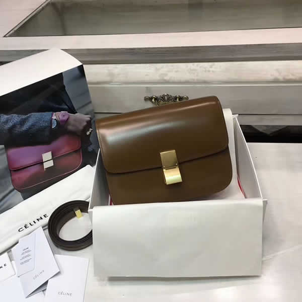 Fake Celine Box Classic Single Shoulder Flip Bag Brown Messenger Bag